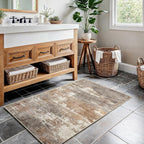 2x3 Washable Entryway Area Rug: Modern Abstract Small Runner Rug for Hallway Soft Non Slip Door Mat with Rubber Backing Low Pile Thin Floor Carpet for Kitchen Bathroom Bedroom Indoor(Brown/Brick,2x3)