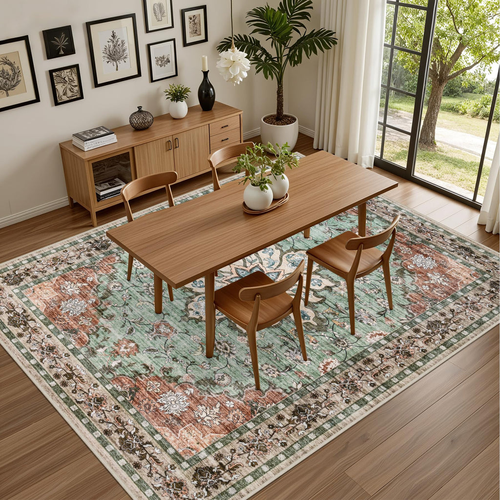ExpediX 10x14 Area Rugs Living Room: Washable Rug for Bedroom Brown Green