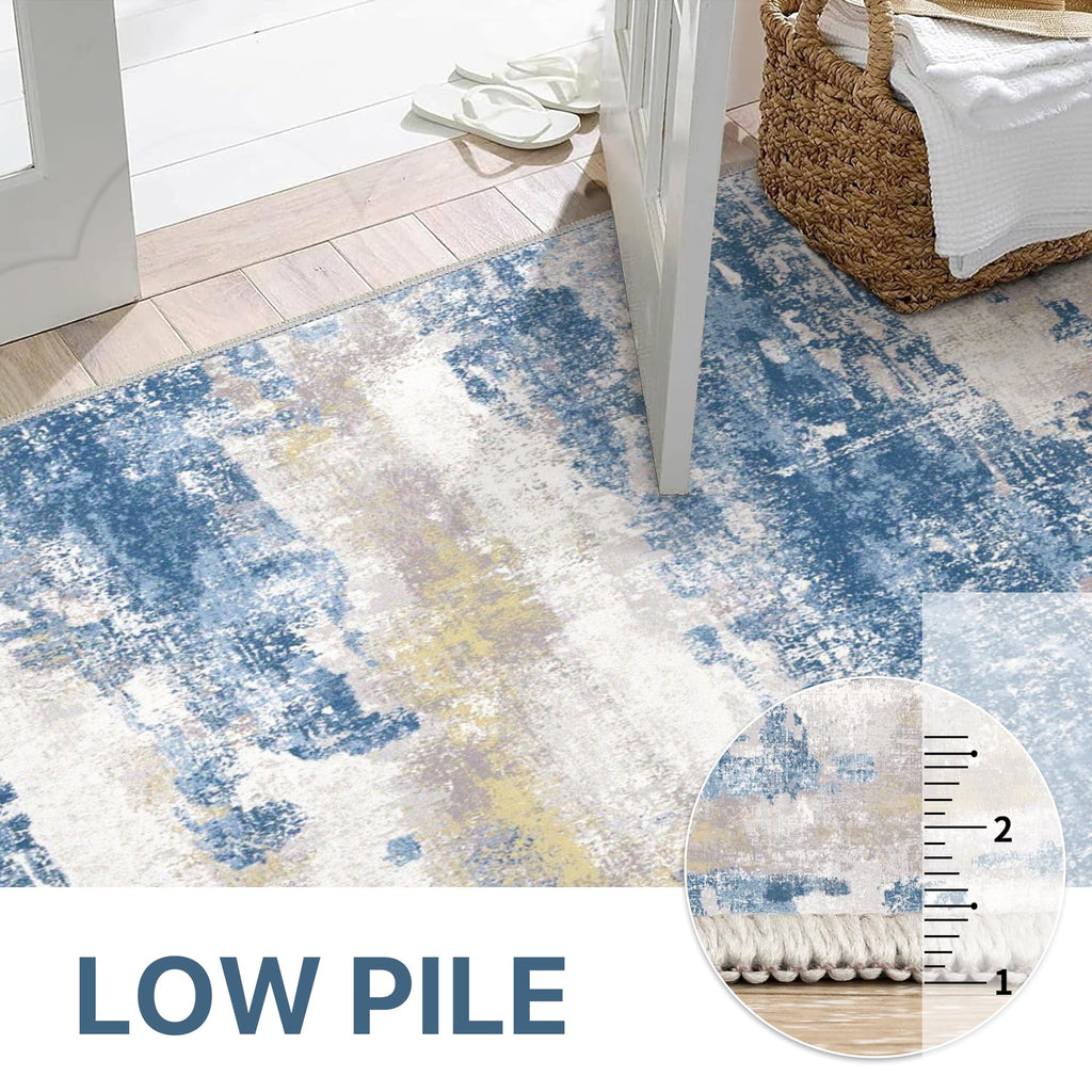 BEIMO Area Rugs 10x14 for Living Room, Blue Cream Washable Abstract Rug