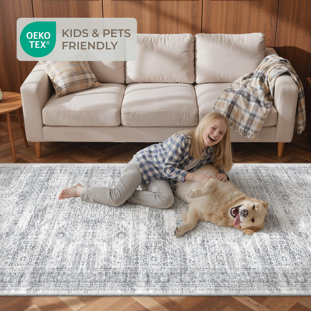 Restydon 2x12 Runner Rug Non Slip,Washable Hallway Runner Rug,Grey