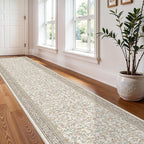 TOPRUUG 2x12 Washable Runner Rug - 12ft Runners for Hallway Non Slip Kitchen Rugs Soft Low Pile Carpet for Bedroom Bathroom Stain Resistant Vintage Floral Floor Mat Home Decor (Floral/Cream, 2X12)