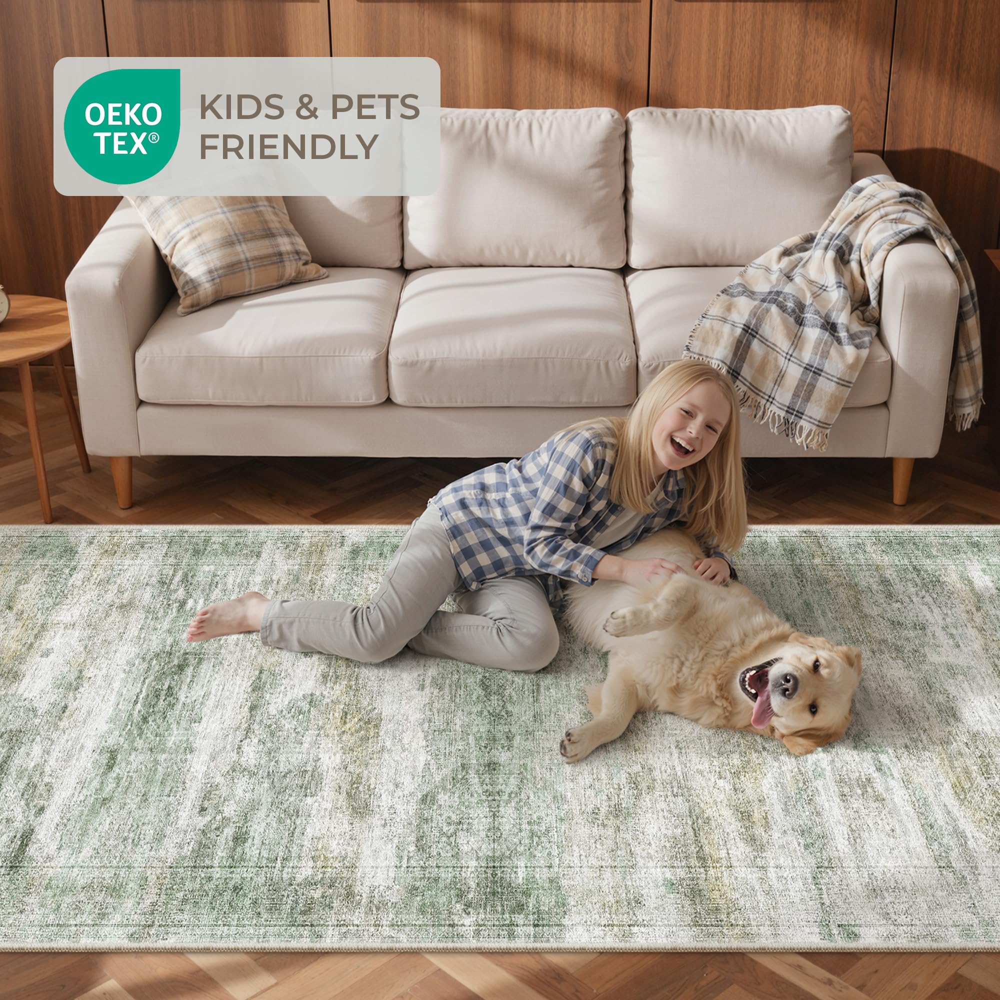 Restydon 2x10 Runner Rug Non Slip,Washable Hallway Runner Rug,Green
