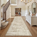 3x10 Runner Rug Non Slip Washable for Entryway, Vintage Hallway Runner for Front Porch, Laundry Room, Bedroom, Abstract Stain Resistant Thin Indoor Kitchen Mats for Floor(3'x10', Brown/Ivory)