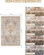 3x4 Washable Area Rug for Entryway, Soft Kitchen Rugs Non Slip for Dining Room, Vintage Living Room Rug, Thin Area Rugs Indoor for Bedroom, Kids Room Decor(Orange,3'x4')