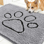 OLANLY Dog Door Mat for Muddy Paws 30x20, Paw Print Design, Absorbs Moisture and Dirt, Non-Slip Washable Doormat, Quick Dry Chenille Mud Mat for Dogs, Entry Indoor Entryway Carpet, Light Grey