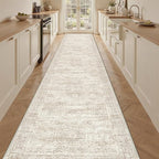 3x14 Washable Runner Rug for Hallway, Non-Slip Long Hallway Runner for Entryway, Soft Vintage Kitchen Mats for Floor, Abstract Dining Room, Bedroom, Living Room Rugs(3'x14', Beige/Ivory)