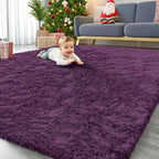 OLANLY 6x9 Machine Washable Large Area Rugs for Living Room, Bedroom, Soft Fluffy Shaggy Bedside Rug, Indoor Floor Carpet for Kids Girls and Boys, Dorms, Nursery, Home Decor Aesthetic, Dark Purple