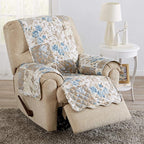 Great Bay Home Reversible Floral Patchwork Recliner Furniture Protector - Machine Washable, Scalloped Edge, Stain Resistant, Printed Furniture Cover for Dogs, Kids, and Pets (Taupe/Blue)