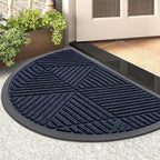 Smiry Half Circle Front Door Mat Outside Entrance, Heavy Duty Sturdy Natural Rubber Doormat, Trap Dirt and Moisture, Low Profile Mats for Indoor Outdoor Entry, Irregular Triangle (29.5x17, Navy Blue)