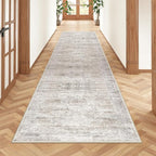 Rug Runners for Hallways Non Slip - 2x8 Runner Rug for Bedroom, Washable Runner with Rubber Backing, Soft Low-Pile Carpet for Kitchen, Laundry, Bathroom (2'x8', Brown/Grey/Ivory)