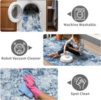 3x6 Washable Entryway Runner Rug: Non Slip Wide Hallway Runners Easy-to-Clean - Soft Living Room Bedroom Kitchen Carpet - Thin Low Pile Printed Floor Mat for Dining Room Blue