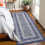 Washable 2.5x10 Kitchen Runner Navy Blue Rug, Easy Clean Geometri Rugs for Hallway Entryway, Indoor Outdoor Non Slip Rug Farmhouse Morden Carpet Door Mat Area Rug for Laundry Room Grey