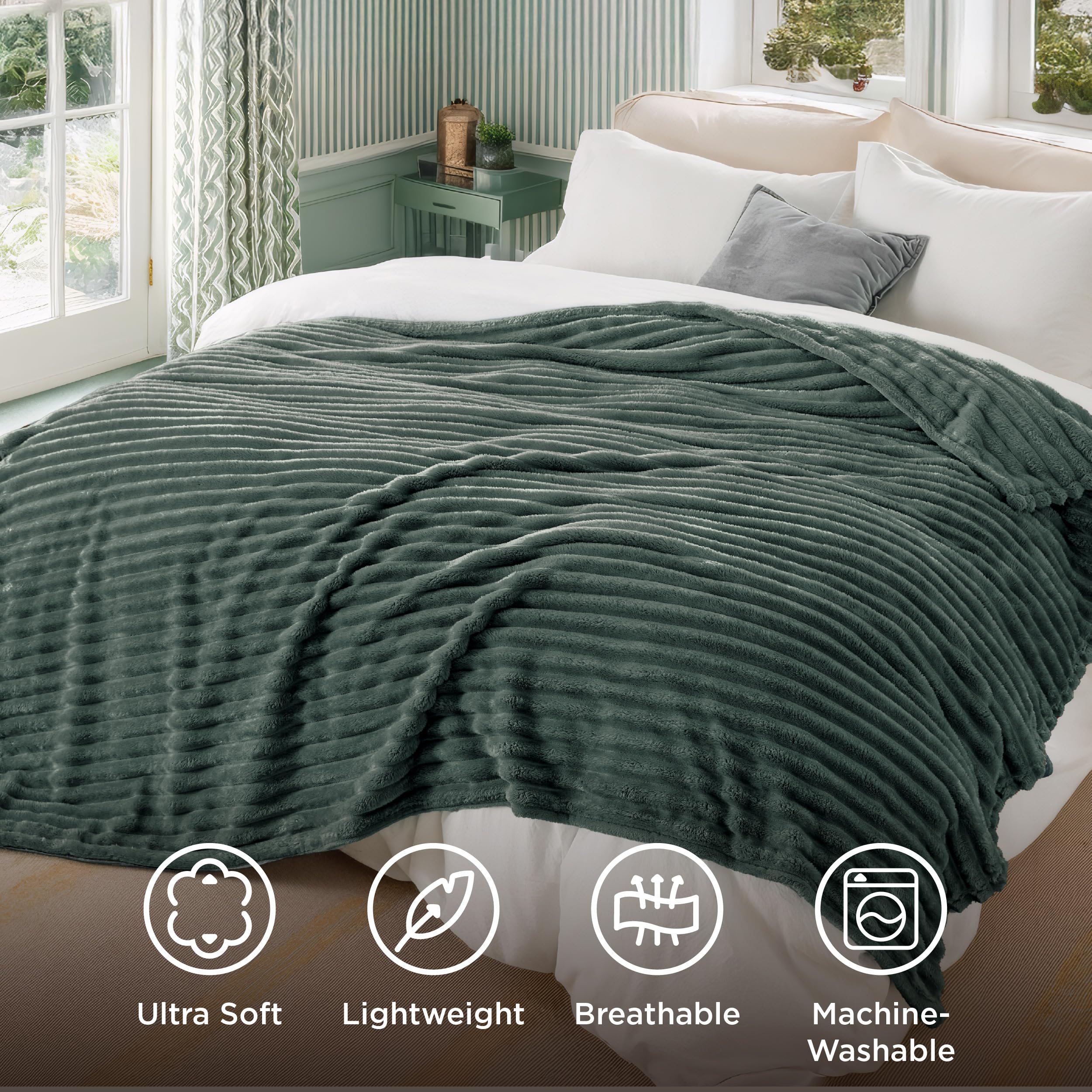 Bedsure Soft King Size Blankets for Bed Mallard Green 108"x90"