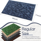 Boho Blue Floral Leaves Outdoor Indoor Entrance Doormats, Absorbent Durable Heavy Duty Welcome Front Door Mat,Thick Natural Rubber Back,Easy Clean Entryway Mat 17x30 Inch, Low Profile