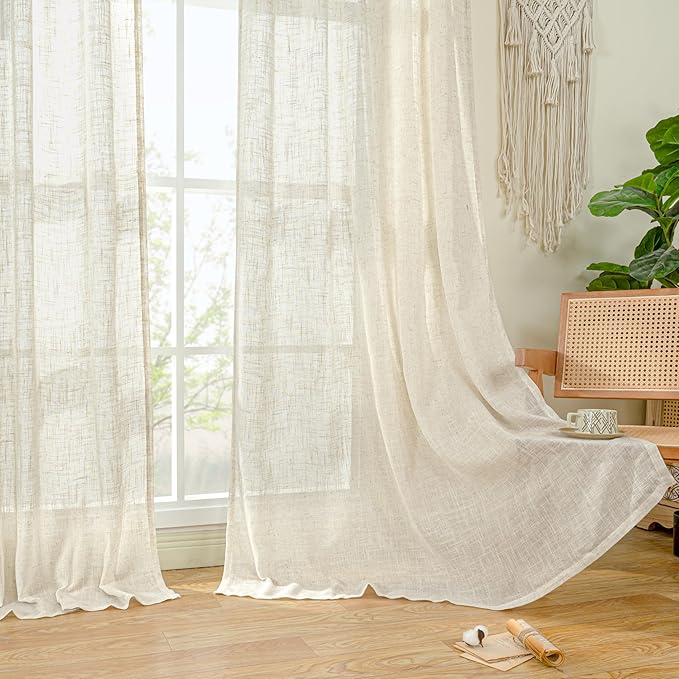 LAMIT Short Window Linen Curtains for Bedroom 2 Panels, 34 x 54 Inch