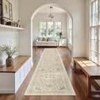 Madane Hallway Runner Rug 2x12, Long Washable Runner Rugs 12ft with Rubber Backing, Non Slip Carpet Runner, Vintage Rug Runners for Kitchen Laundry Room Entryway (Beige/Blue, 2'x12')