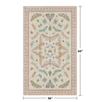 3x5 Flower Area Rug for Girls Bedroom - Washable Light Pink Large Entryway Rug for Laundry Room, Kitchen, Bedroom, Dorm, Insect Print Vintage Floral Non-Slip Throw Rug Low Pile Stain Resistance
