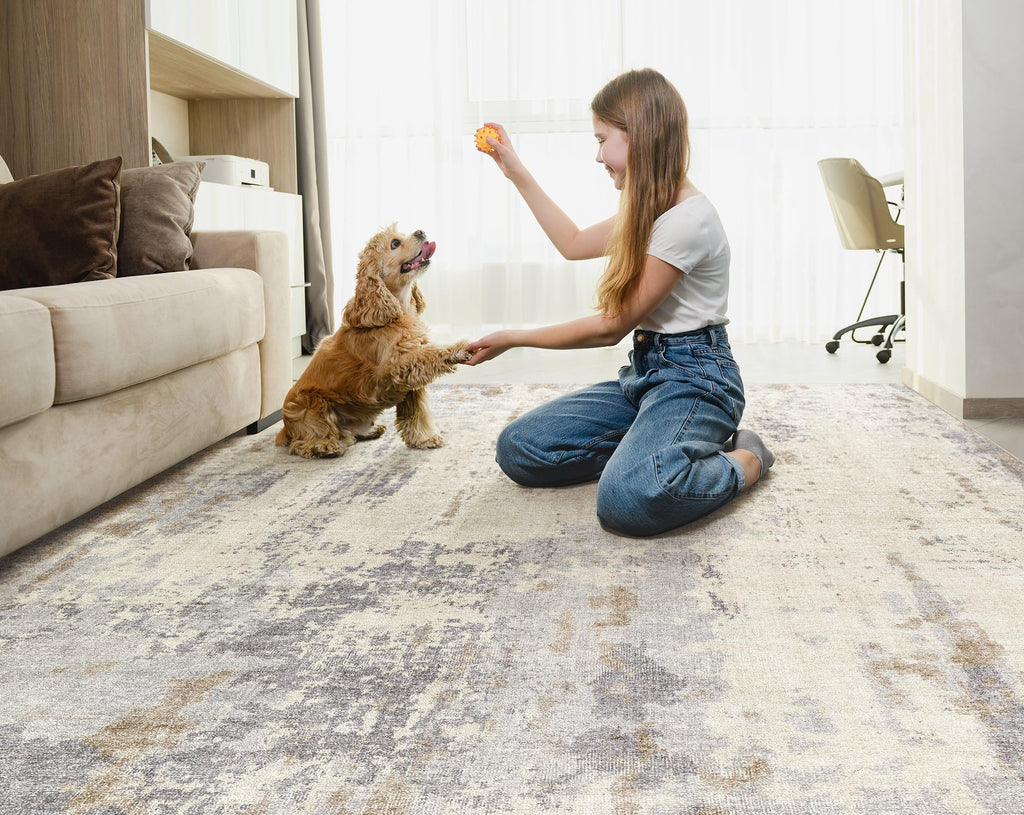 UERMEI 5x7 Area Rug Living Room Rugs - Washable Neutral Modern Abstract Soft Thin Rug Indoor Floor No Slip Rug Carpet for Bedroom Under Dining Table Home Office Decor - Light Brown/Gray