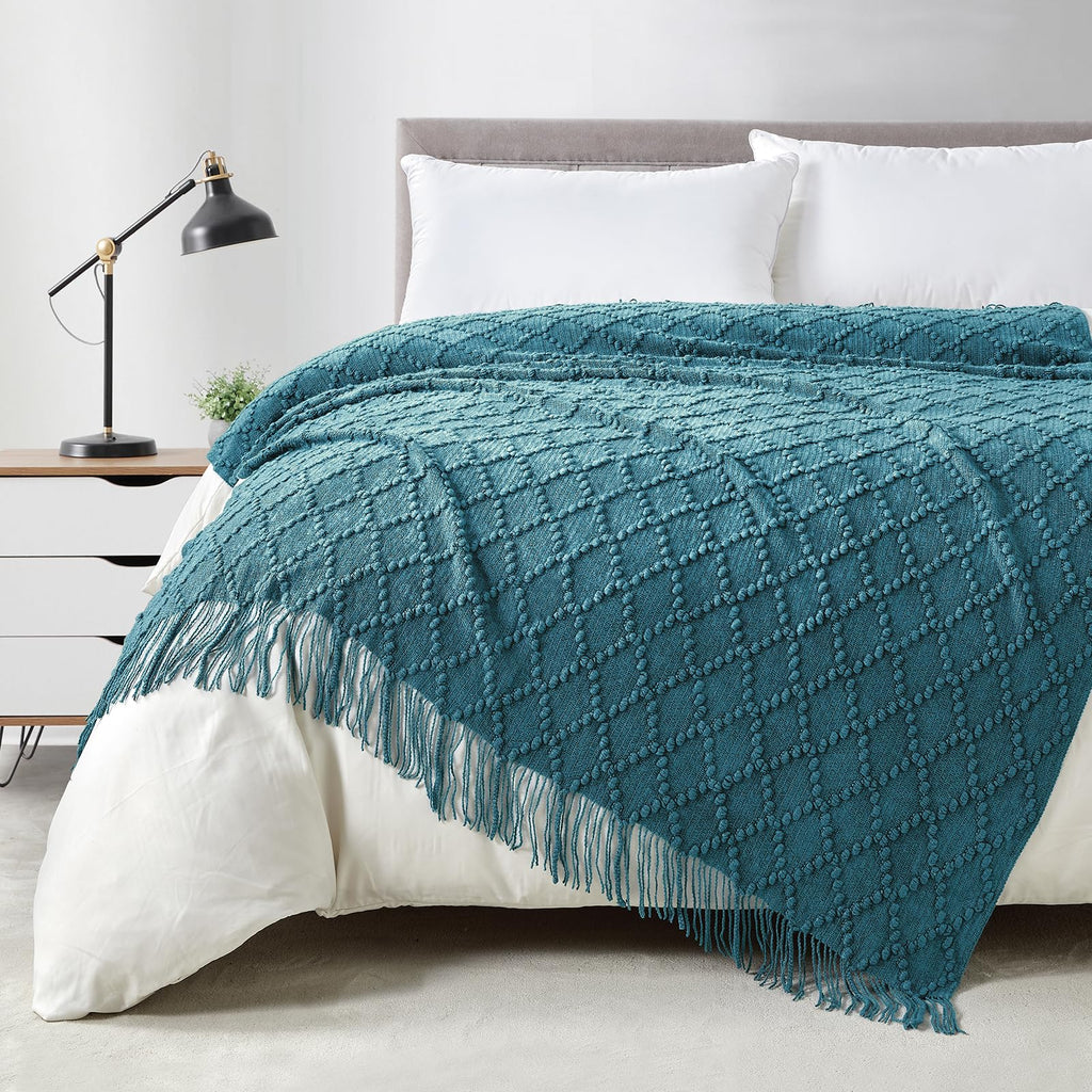 BOURINA Green Throw Blanket 50x60 Inch Boho Knitted Soft Throw Sofa Blanket