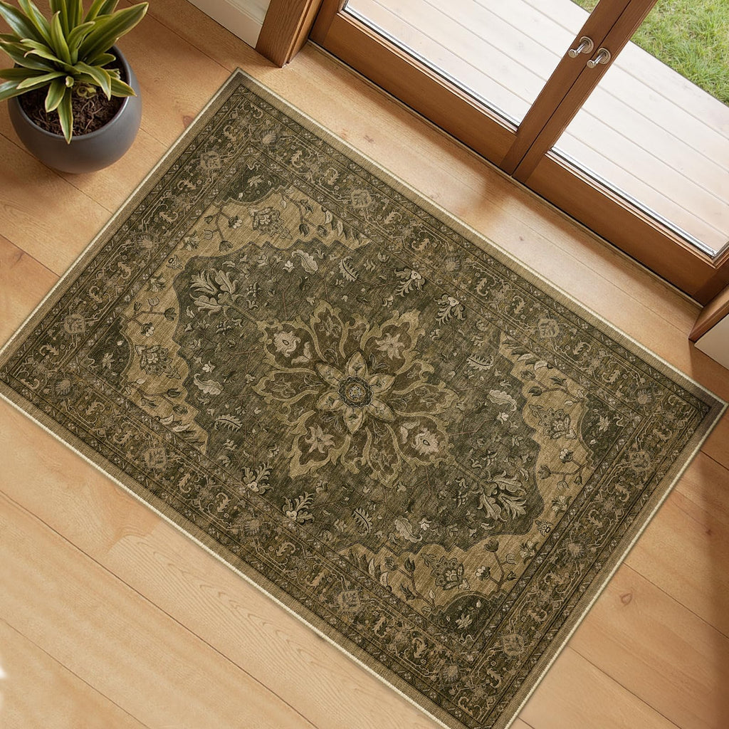 RELEANY Washable Area Rug, Small 2'x3', Brown/Dark Brown