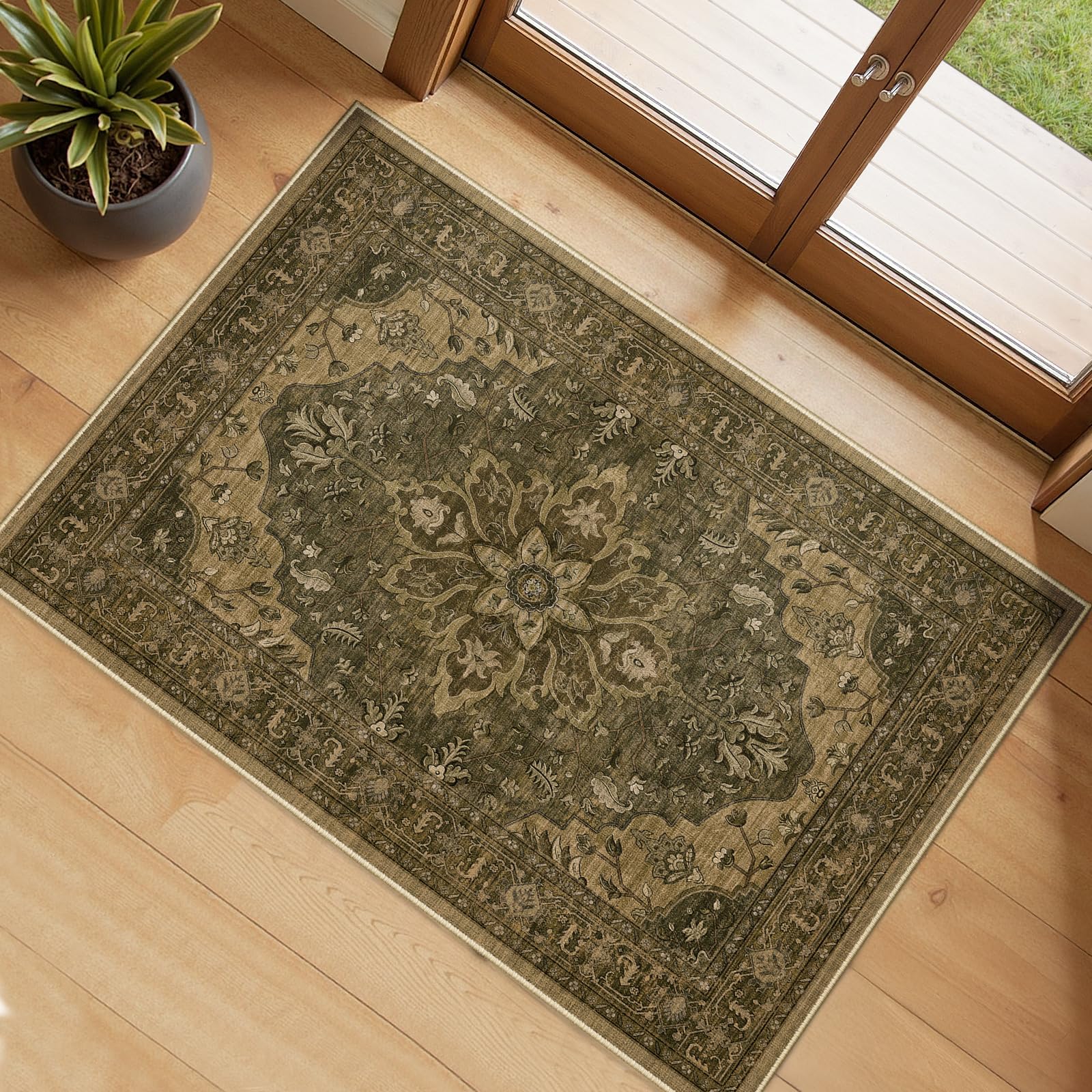 RELEANY Washable Area Rug, Small 2'x3', Brown/Dark Brown