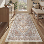 3x6 Runner Rug, Thin Entryway Non Slip Washable Rugs for Entryway, Runners for Hallways, Low Pile Vintage Soft Rugs for Living Room, Kitchen, Bedroom Rug(Orange,3'x6')
