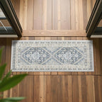 2x5 Rug Runner Washable for Entryway, Soft Bathroom Rugs with Non-Slip Backing,Vintage Low Pile Stair Runner, Small Kitchen Carpet for Hallways, Laundry Room(Blue/Beige,2'x5')