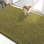 OLANLY Dog Door Mat for Muddy Paws 48x30, Absorbs Moisture and Dirt, Absorbent Non-Slip Washable Doormat, Quick Dry Chenille Mud Mat, Entry Indoor Entryway Carpet for Inside Floor, Willow Green