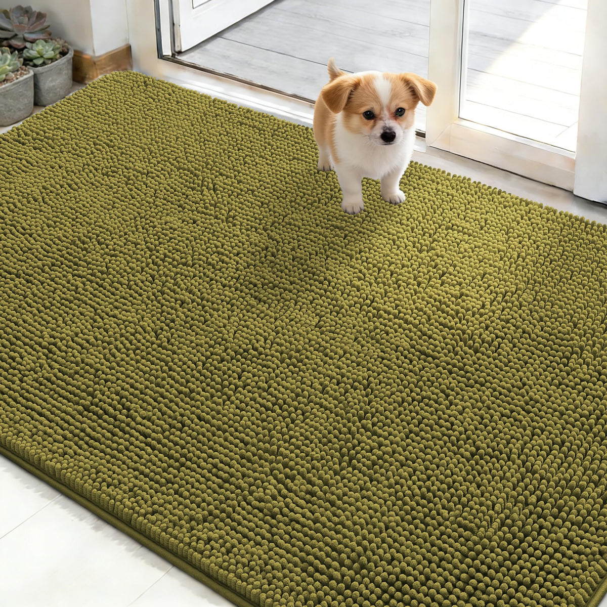 OLANLY Dog Door Mat for Muddy Paws 50x30, Super Absorbent Chenille Mud Mat