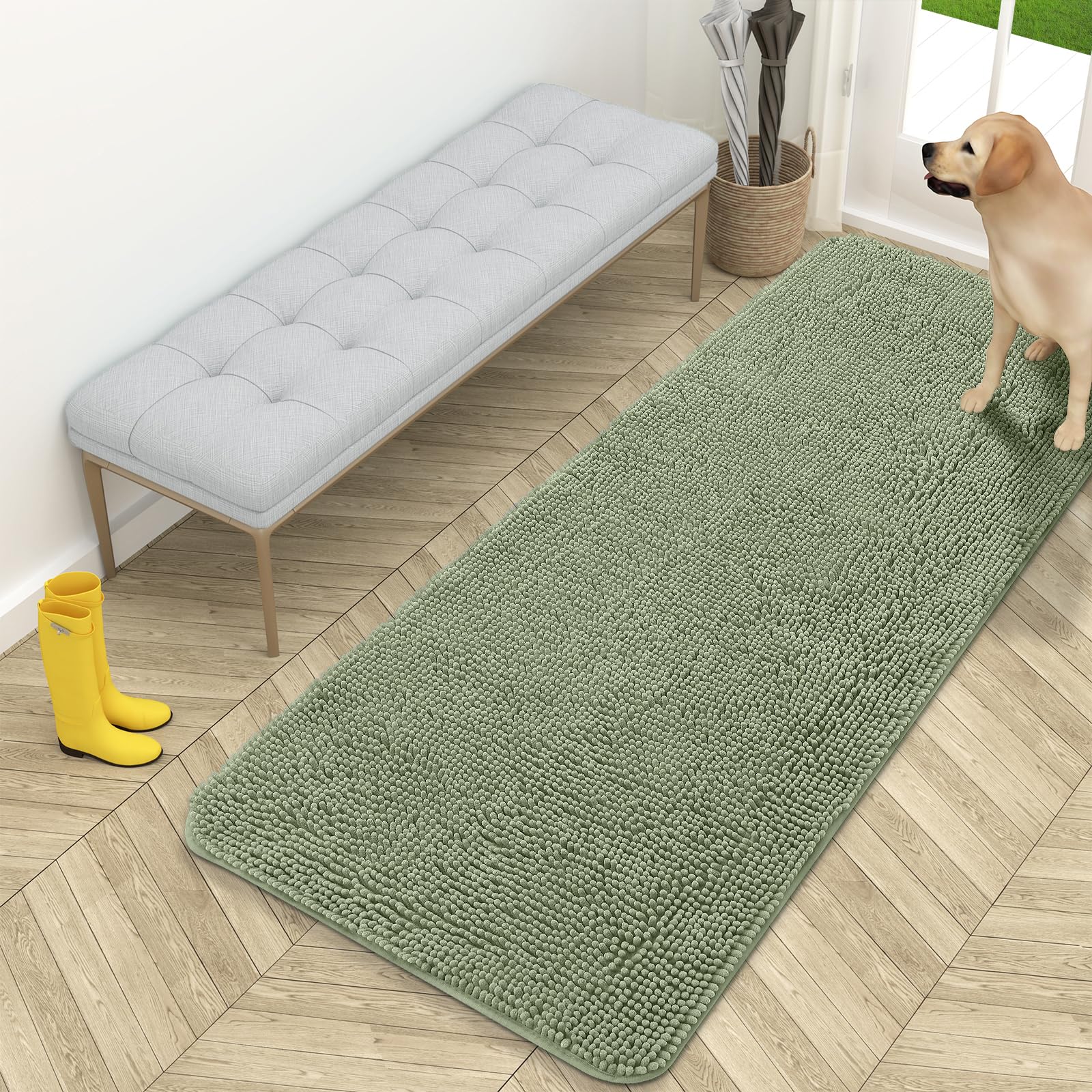 OLANLY Dog Door Mat for Muddy Paws 59x24, Super Absorbent Chenille Mud Mat