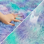 JiaoBaba Super Soft Fluffy Living Room Area Rug 2x8 ft Purple Rainbow Tie-Dyed Shaggy Furry Carpet Washable Non-Slip Carpets Bedroom Bedside Nursery Rug Cute Colorful Room Decor for Girls
