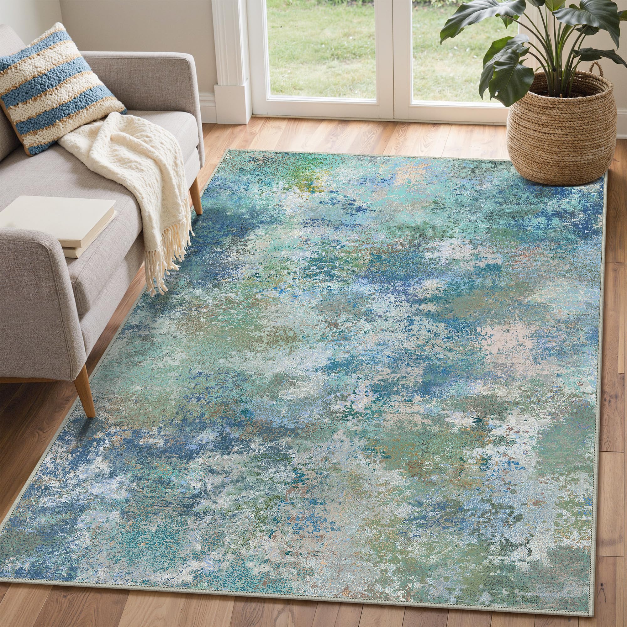 BEIMO 4x6 Area Rugs for Bedroom, Blue Green Washable Abstract Non Slip Rug