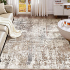 UERMEI 7x9 Area Rug Living Room Rugs - Washable Neutral Modern Abstract Soft Thin Rug Indoor Floor No Slip Rug Carpet for Bedroom Under Dining Table Home Office Decor - Brown/Grey/Red