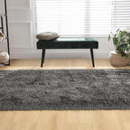 Tepook Fluffy Runner Rugs for Bedroom Aesthetic 2x6 Feet, Shag Soft Bedside Rug with Non-Slip Bottom, Fuzzy Plush Carpet for Room, Hallway Rug for Nursery Dorm Indoor Home Decor, Dark Grey