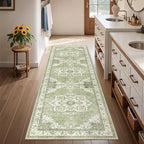 Runner Rug 2x6, Non Slip Washable Rugs for Laundry Room, Runners for Hallways, Low Pile Vintage Soft Rugs for Living Room, Kitchen Bathroom,Bedroom Rug(Light Green,2'x6')