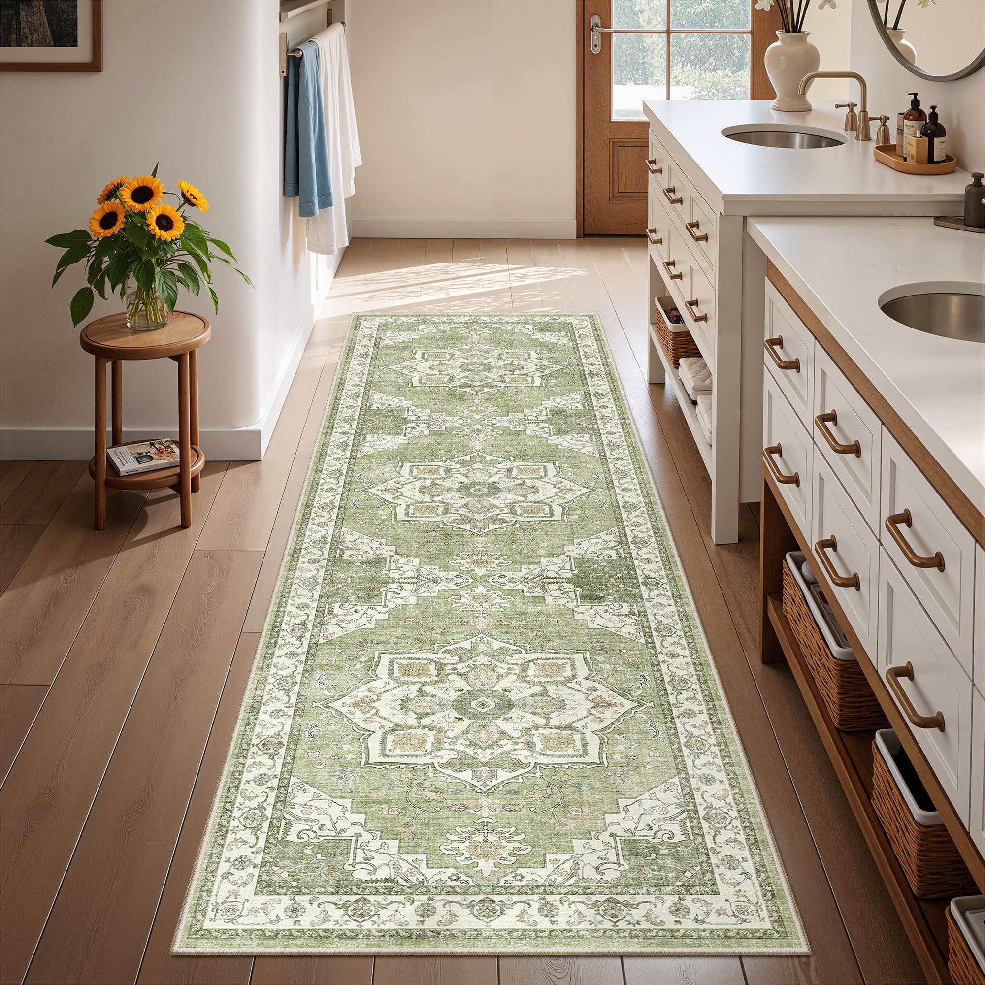 Restydon Runner Rug 2x6, Non Slip Washable Rugs for Hallways, Light Green
