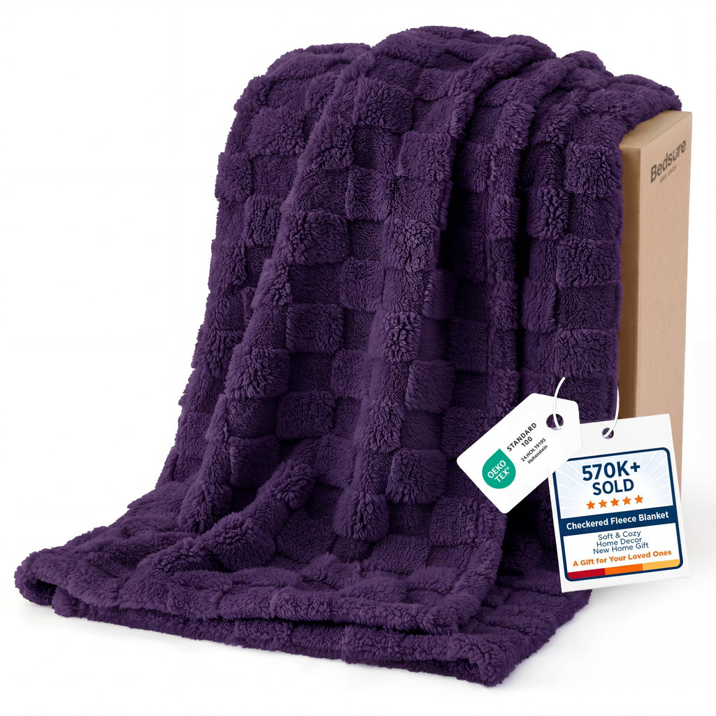 Bedsure Checkered Fleece Throw Blankets for Bed/Couch, Ashley Blue,50"×70"