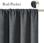 NICETOWN Charcoal Gray Faux Linen Room Darkening Rod Pocket Curtains 63 inch Length, W42 x L63, Light Blocking Thermal Insulated Noise Reducing Drapes for Bedroom Living Room Farmhouse Decor, 2 Panels