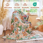 MSGKV Boho Throw Blanket for Bed Twin Size 100% Cotton Floral Blanket 60"x80" Lightweight Farmhouse Muslin Spring Breathable Couch Blankets Home Decor All Seasons