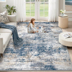 XLUEZ 5x7 Area Rugs for Living Room, Washable Modern Abstract Large Area Rug Neutral Soft Non Slip Kids Rug Stain Resistant Indoor Carpet for Bedroom Nursery Dining Room Playroom(BlueWhite, 5'x7')
