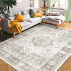 8x10 Rug Cream & Grey Foldable Area Rugs Distressed Pattern Carpet