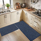 BEQHAUSE Kitchen Rugs and Mats 2PCS Non-Slip, 20"x32"+20"x48", Blue