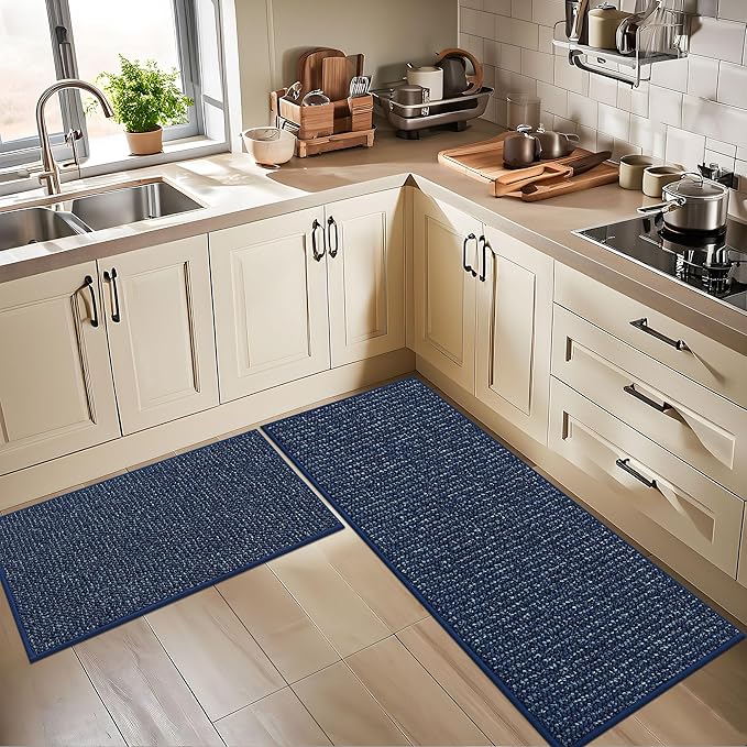 BEQHAUSE Kitchen Rugs 24"x36", Non-Slip Kitchen Mats for Floor, Blue