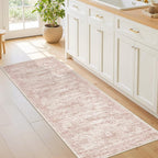 Washable Runner Rugs for Bedroom - 2x6 Runner Rug Non Slip, Ultra-Thin Entryway Runner, Soft Abstract Kitchen Runner for Hallway, Laundry, Bathroom, Indoor Door Mat(2'x6', Pink/Ivory)