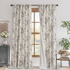 jinchan Blackout Floral Curtains for Living Room Bedroom Linen Blend Curtain Farmhouse Black Printed with Lined Back Tab Rod Pocket Drapes Window Treatments 2 Panels 120 Inch