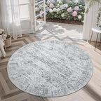 Soalmost 5x5 Grey Round Rug 5ft Living Room Circle Rug Vintage Gray Round Area Rug Non Slip Indoor Carpet for Entryway Dining Room Bedroom