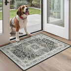 Madane Washable Area Rug 2x3, Small Entryway Rug Non-Slip Vintage Door Mat Indoor Entrance, Low Pile Floor Carpet for Inside Front Door Kitchen Entry (2'x3', Grey Green/Black Olive)