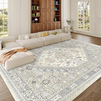 zesthome 8x10 Area Rugs for Living Room,Non-Slip Backing Washable Rugs,Vintage Large Area Rug，Stain Resistant Home Decor Rug (Beige,8'x10')