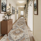 Madane Hallway Runner Rug 3x20 Washable Kitchen Runners 20ft, Turmeric/Grey
