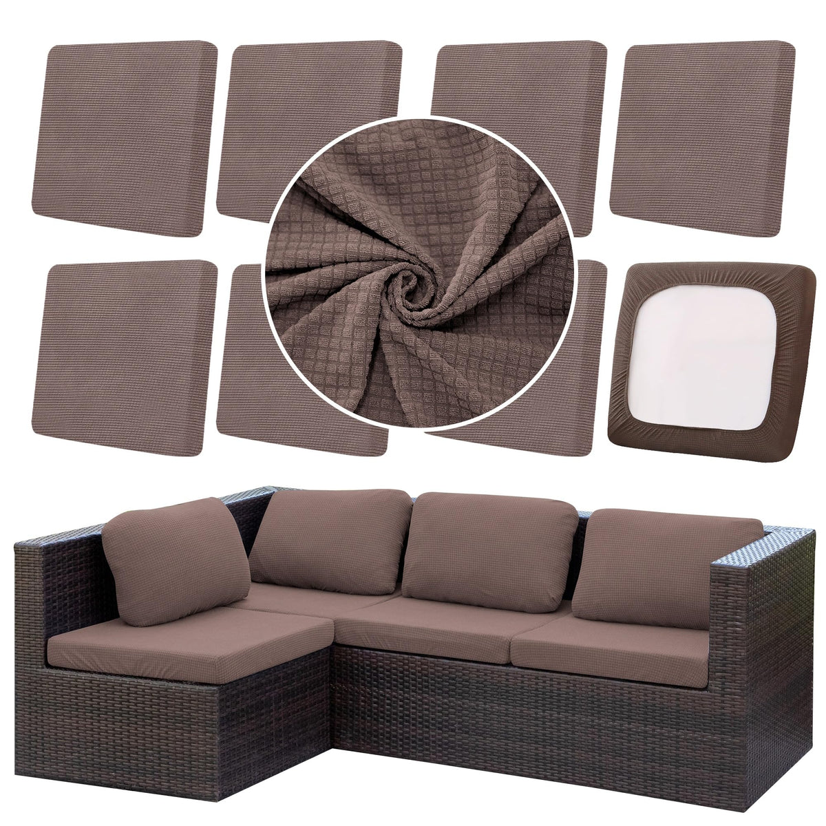 DREAHOTEXTIL 8Pcs Outdoor Cushion Covers, Elastic Patio Cushion Covers